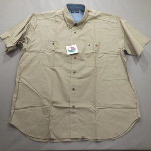 NWT At Ease by Enro Mens XL Extra Large Button Down Short Sleeve Shirt Beige